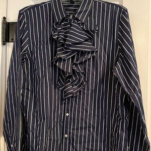 Ralph Lauren ruffled buttoned down dress shirt, navy blue/white striped, size XL